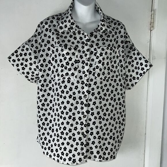 OAT NEW YORK Black White Daisy Print Boxy Blouse-S - Picture 2 of 10